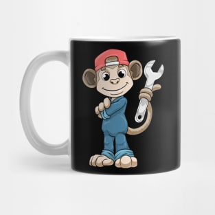 Monkey as Mechanic with Tools and Helmet Mug